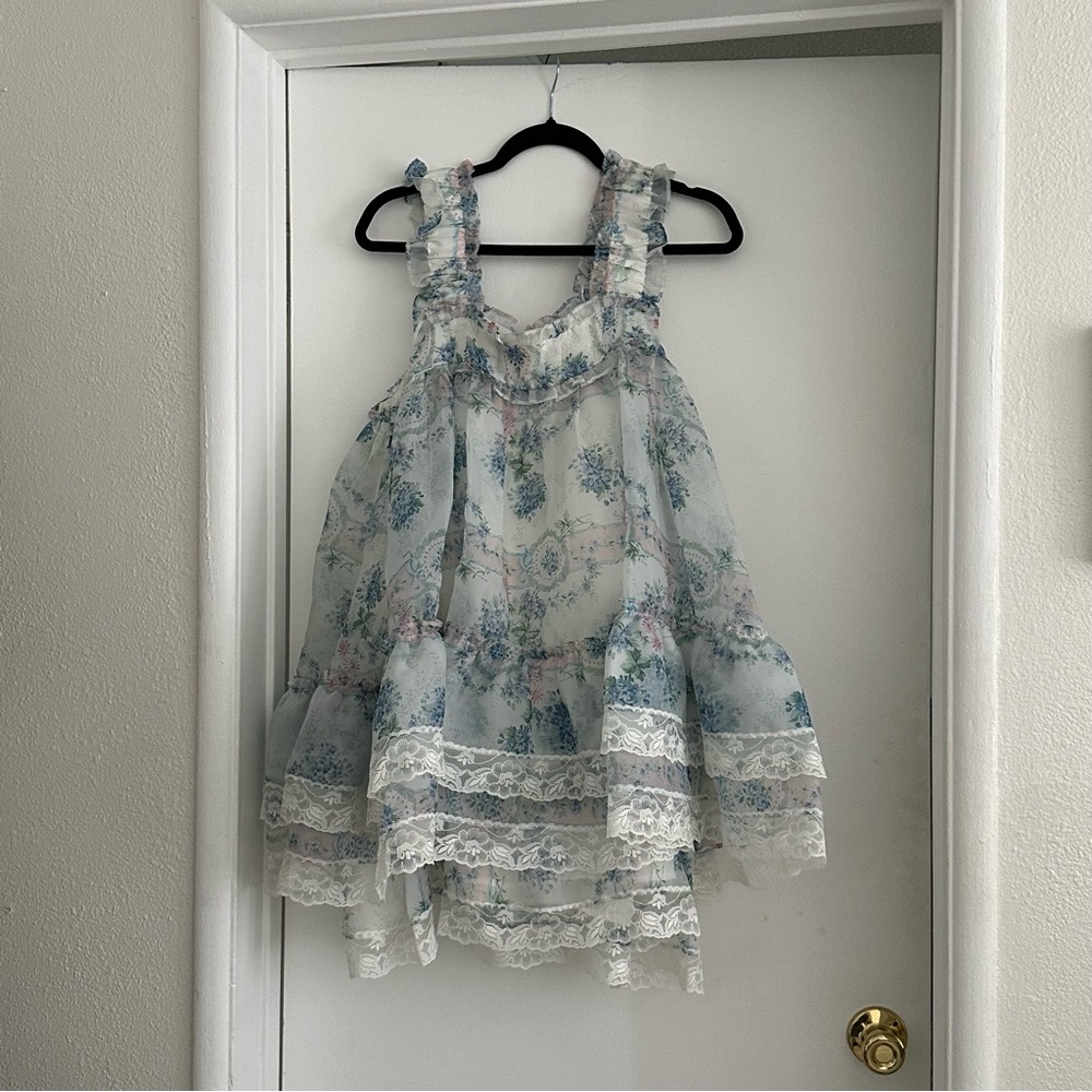 Selkie Sample Sale Floral Ruffle Dress with Lace Trim